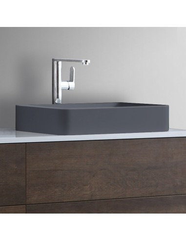 Billede af Bordmonteret håndvask i solid stone 54,5 x 35 cm - Mat betongrå