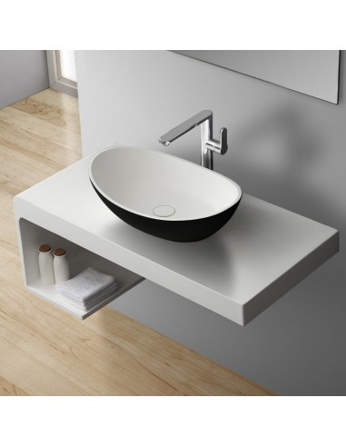 Billede af Bordmonteret oval håndvask i solid stone 56 x 35 cm - Mat sort/Mat hvid