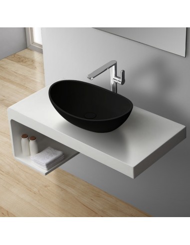 Se Bordmonteret oval håndvask i solid stone 56 x 35 cm - Mat sort hos Lepong.dk