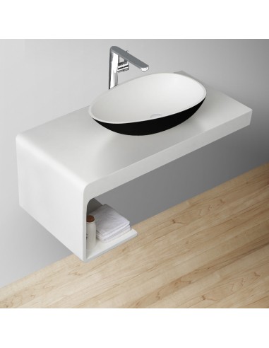 Se Bordmonteret håndvask i solid stone 59,5 x 35 cm - Mat sort/Mat hvid hos Lepong.dk