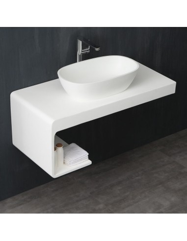 Billede af Bordmonteret håndvask i solid stone 56,5 x 33 cm - Mat hvid
