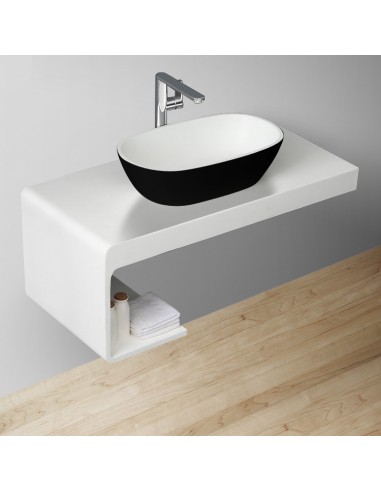 Se Bordmonteret håndvask i solid stone 56,5 x 33 cm - Mat sort/Mat hvid hos Lepong.dk