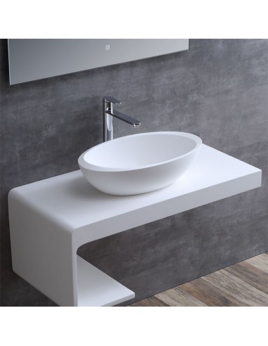 Billede af Bordmonteret oval håndvask i solid stone 60 x 35 cm - Mat hvid