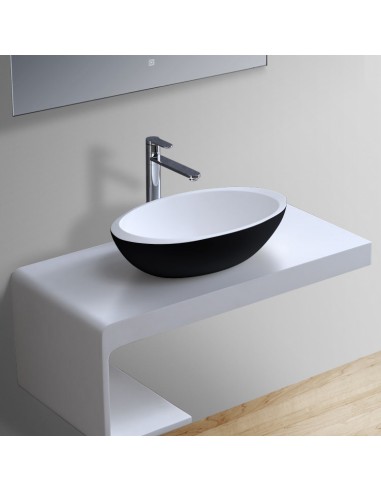 Billede af Bordmonteret oval håndvask i solid stone 60 x 35 cm - Mat sort/Mat hvid