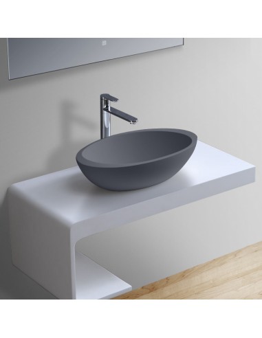 Billede af Bordmonteret oval håndvask i solid stone 60 x 35 cm - Mat betongrå