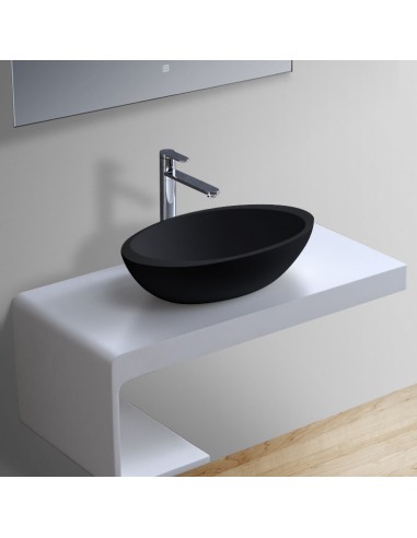 Billede af Bordmonteret oval håndvask i solid stone 60 x 35 cm - Mat sort