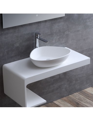 Se Bordmonteret trekantet håndvask i solid stone 56 x 43 cm - Mat hvid hos Lepong.dk