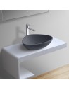 Bordmonteret trekantet håndvask i solid stone 56 x 43 cm - Mat betongrå