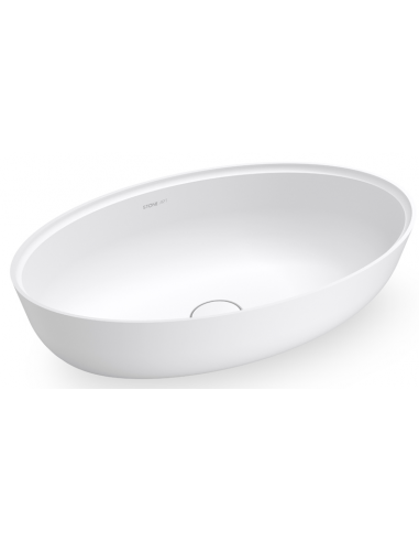 Se Bordmonteret oval håndvask i solid stone 60 x 40 cm - Mat hvid hos Lepong.dk