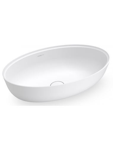 Billede af Bordmonteret oval håndvask i solid stone 60 x 40 cm - Blank hvid