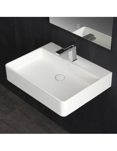 Billede af Vægmonteret håndvask m/hanehul i solid stone 60 x 46 cm - Blank hvid