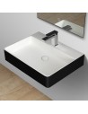 Vægmonteret håndvask m/hanehul i solid stone 60 x 46 cm - Mat sort/Mat hvid