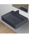 Vægmonteret håndvask m/hanehul i solid stone 60 x 46 cm - Mat betongrå
