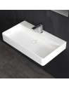 Vægmonteret håndvask m/hanehul i solid stone 80 x 46 cm - Blank hvid