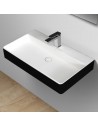 Vægmonteret håndvask m/hanehul i solid stone 80 x 46 cm - Mat sort/Mat hvid