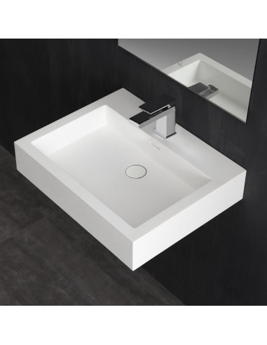 Billede af Vægmonteret håndvask m/hanehul i solid stone 60 x 48 cm - Mat hvid