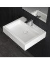 Vægmonteret håndvask m/hanehul i solid stone 60 x 48 cm - Blank hvid