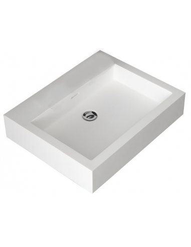 Se Vægmonteret håndvask i solid stone 60 x 48 cm - Blank hvid hos Lepong.dk