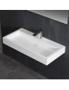 Vægmonteret håndvask m/hanehul i solid stone 100 x 48 cm - Blank hvid
