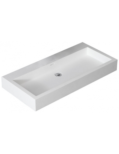 Se Vægmonteret håndvask i solid stone 100 x 48 cm - Blank hvid hos Lepong.dk