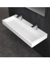 Vægmonteret håndvask m/hanehuller i solid stone 120 x 48 cm - Mat hvid