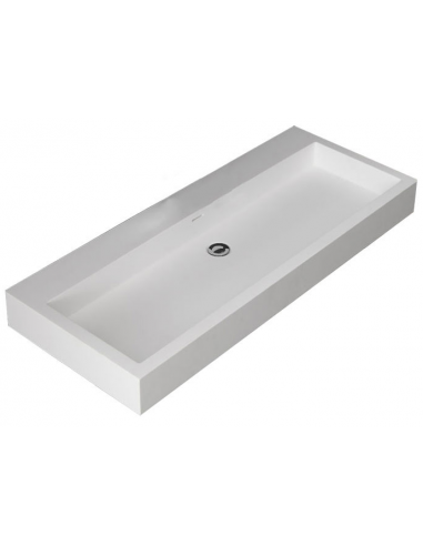 Billede af Vægmonteret håndvask i solid stone 120 x 48 cm - Blank hvid