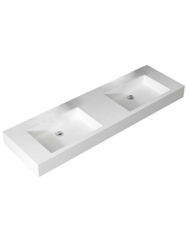 Billede af Vægmonteret dobbelt håndvask i solid stone 160 x 48 cm - Mat hvid
