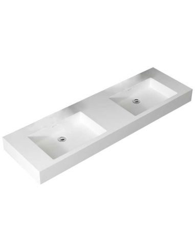 Billede af Vægmonteret dobbelt håndvask i solid stone 160 x 48 cm - Blank hvid