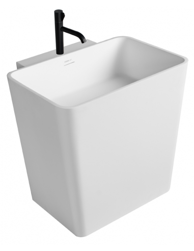 Se Vægmonteret håndvask m/hanehul i solid stone B50 x D51 cm - Mat hvid hos Lepong.dk