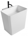 Vægmonteret håndvask m/hanehul i solid stone B50 x D51 cm - Blank hvid
