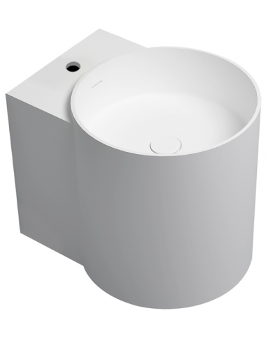 Billede af Vægmonteret håndvask m/hanehul i solid stone B42 x D54 cm - Mat hvid