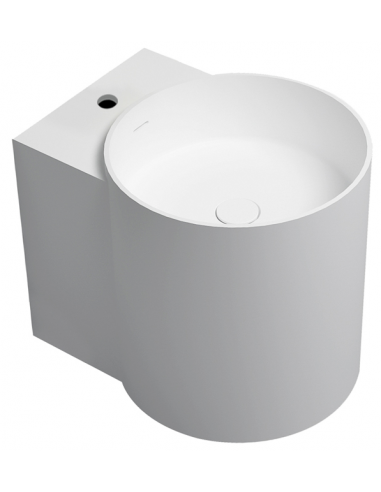 Billede af Vægmonteret håndvask m/hanehul i solid stone B42 x D54 cm - Blank hvid