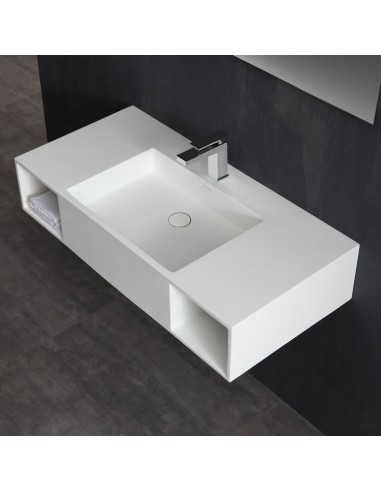 Billede af Vægmonteret håndvask m/hanehul i solid stone 100 x 48 cm - Mat hvid