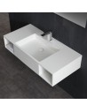 Vægmonteret håndvask m/hanehul i solid stone 100 x 48 cm - Mat hvid