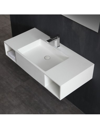 Billede af Vægmonteret håndvask m/hanehul i solid stone 100 x 48 cm - Blank hvid