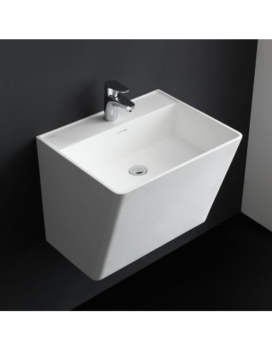 Billede af Vægmonteret håndvask m/hanehul i solid stone B56 x D46 cm - Blank hvid