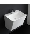 Vægmonteret håndvask m/hanehul i solid stone B56 x D46 cm - Blank hvid