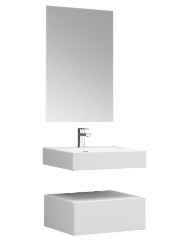 Billede af Væghængt komplet badmiljø m/spejl i solid stone B60 x D48 cm - Blank hvid