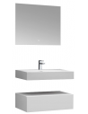 Væghængt komplet badmiljø m/spejl i solid stone B80 x D48 cm - Mat hvid