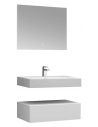 Væghængt komplet badmiljø m/spejl i solid stone B80 x D48 cm - Blank hvid