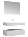 Væghængt komplet badmiljø m/spejl i solid stone B100 x D48 cm - Mat hvid