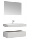 Væghængt komplet badmiljø m/spejl i solid stone B100 x D48 cm - Blank hvid