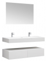 Væghængt komplet badmiljø m/spejl i solid stone B120 x D48 cm - Blank hvid