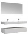 Væghængt komplet badmiljø m/spejl i solid stone B140 x D48 cm - Mat hvid