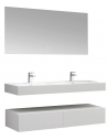 Væghængt komplet badmiljø m/spejl i solid stone B140 x D48 cm - Blank hvid