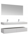Væghængt komplet badmiljø m/spejl i solid stone B160 x D48 cm - Mat hvid