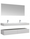 Væghængt komplet badmiljø m/spejl i solid stone B160 x D48 cm - Blank hvid