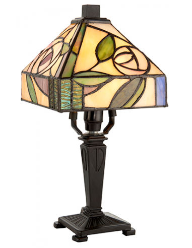 Billede af Tiffany Willow Bordlampe i polyresin og glas H31 cm 1 x E14 - Antik bronze/Multi