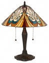 Tiffany Hector Bordlampe i zink og glas H55,5 cm 2 x E27 - Antik bronze/Multi