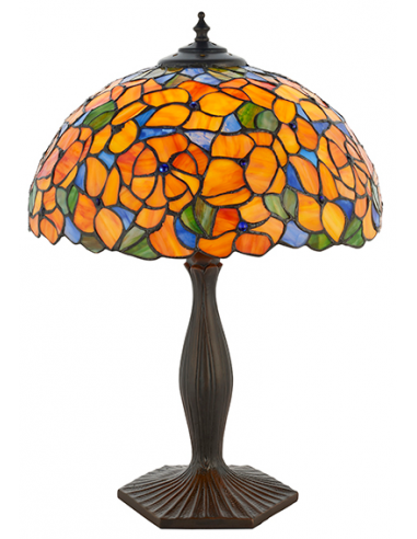 Se Tiffany Josette Bordlampe i zink og glas H50 cm 1 x E27 - Antik bronze/Multi hos Lepong.dk